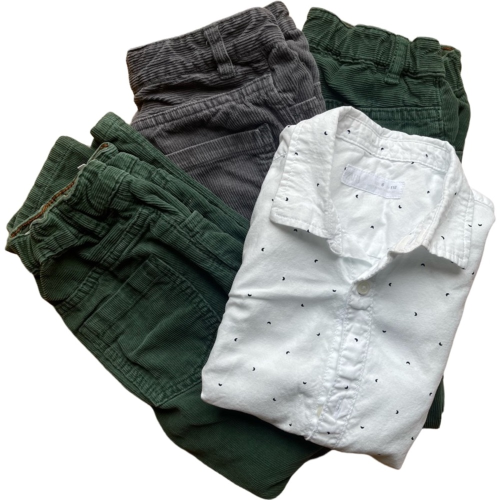 Bundle Outfit - 3 x H&M corduroy pants and 1 x Zara button up shirt, Size 6/6x
